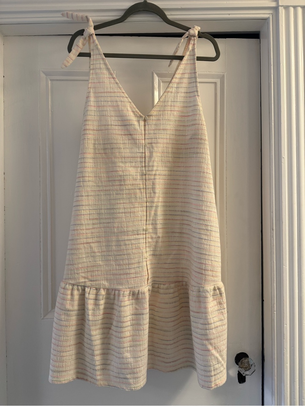 LOFT Cream Sundress with Subtle Pastel Stripes
